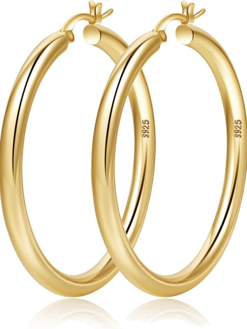 4mm Thick Gold Chunky Earrings Steling Silver Post Hoops Earrings For Women Holl